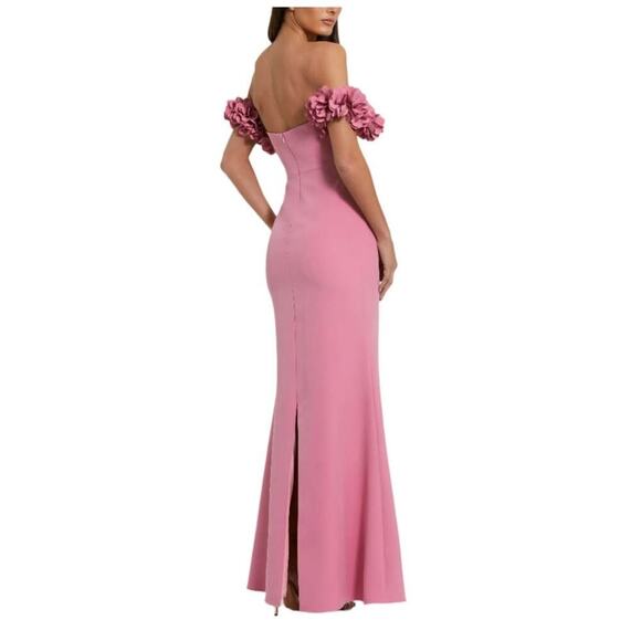 Mac Duggal Women’s Size 8 Medium Rose Crepe 3D Flower Off-The-Shoulder Gown NWT - Picture 2 of 10